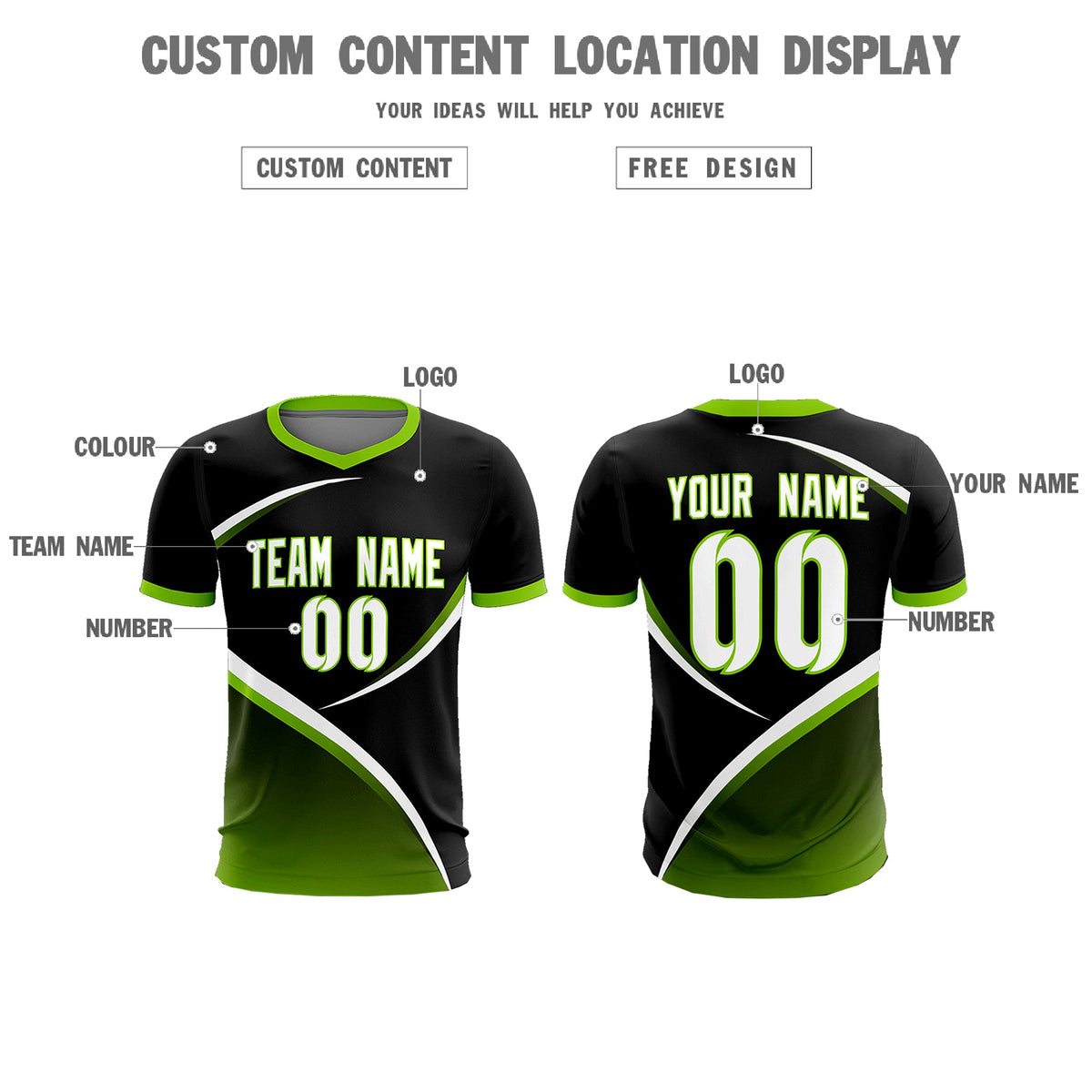 Custom Black Neon Green Color Block Training Uniform For Men Soccer Sets Jersey