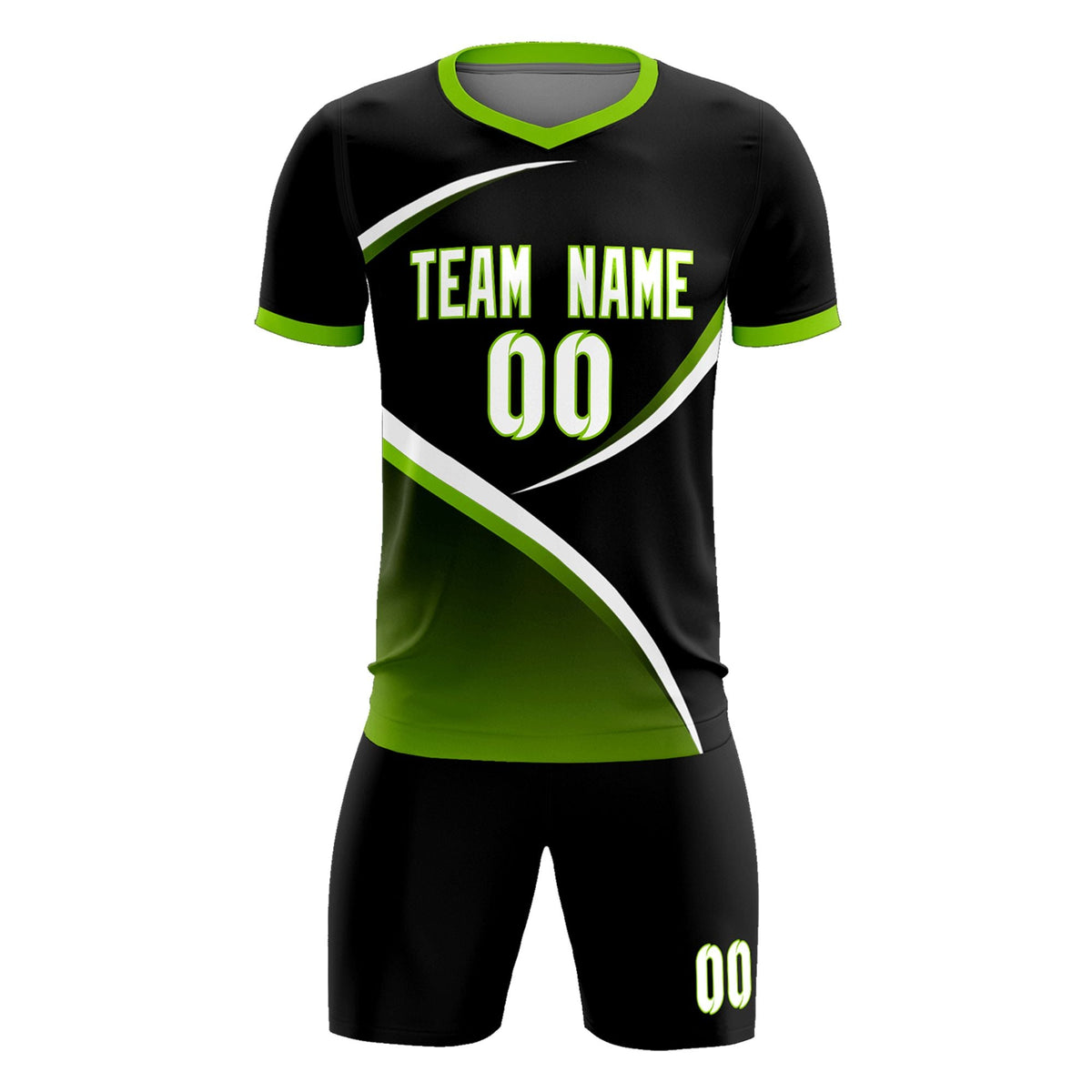 Custom Black Neon Green Color Block Training Uniform For Men Soccer Sets Jersey