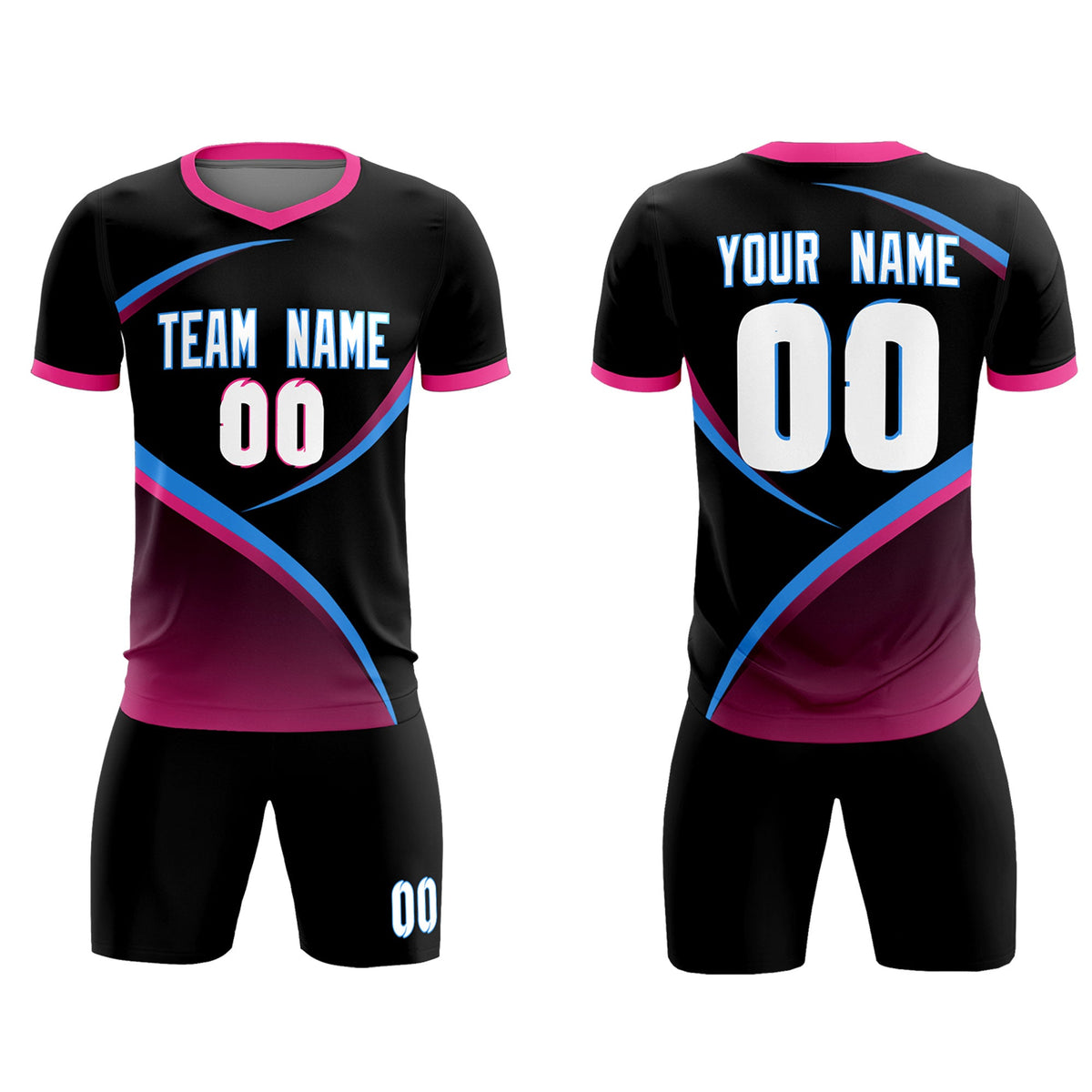 Custom Black Pink Color Block Training Uniform For Men Soccer Sets Jersey