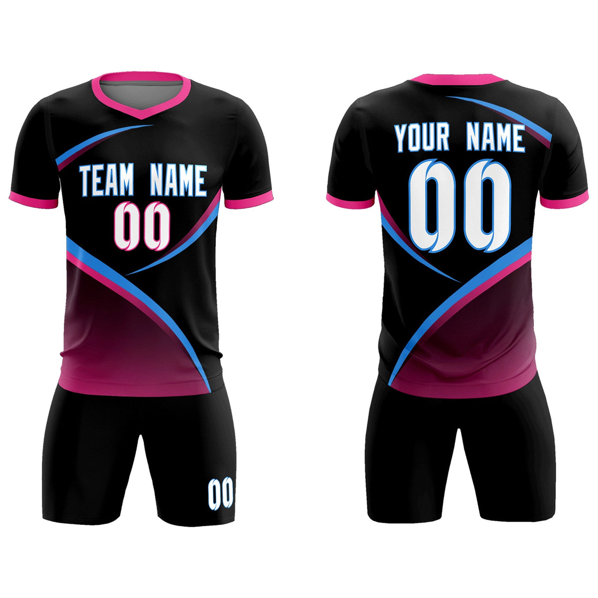 Custom Black Pink Color Block Training Uniform For Men Soccer Sets Jersey