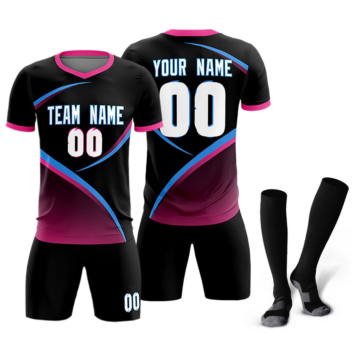 Custom Black Pink Color Block Training Uniform For Men Soccer Sets Jersey
