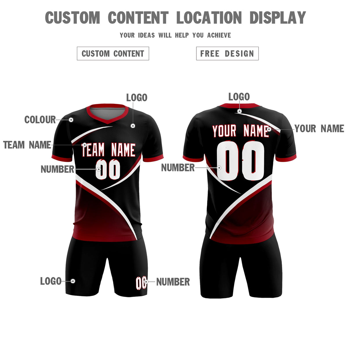 Custom Black Red Color Block Training Uniform For Men Soccer Sets Jersey
