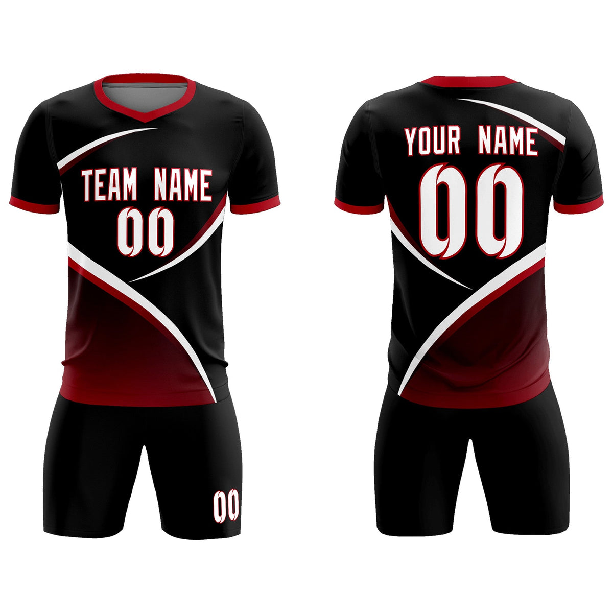 Custom Black Red Color Block Training Uniform For Men Soccer Sets Jersey