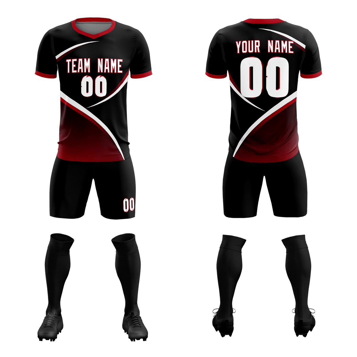 Custom Black Red Color Block Training Uniform For Men Soccer Sets Jersey