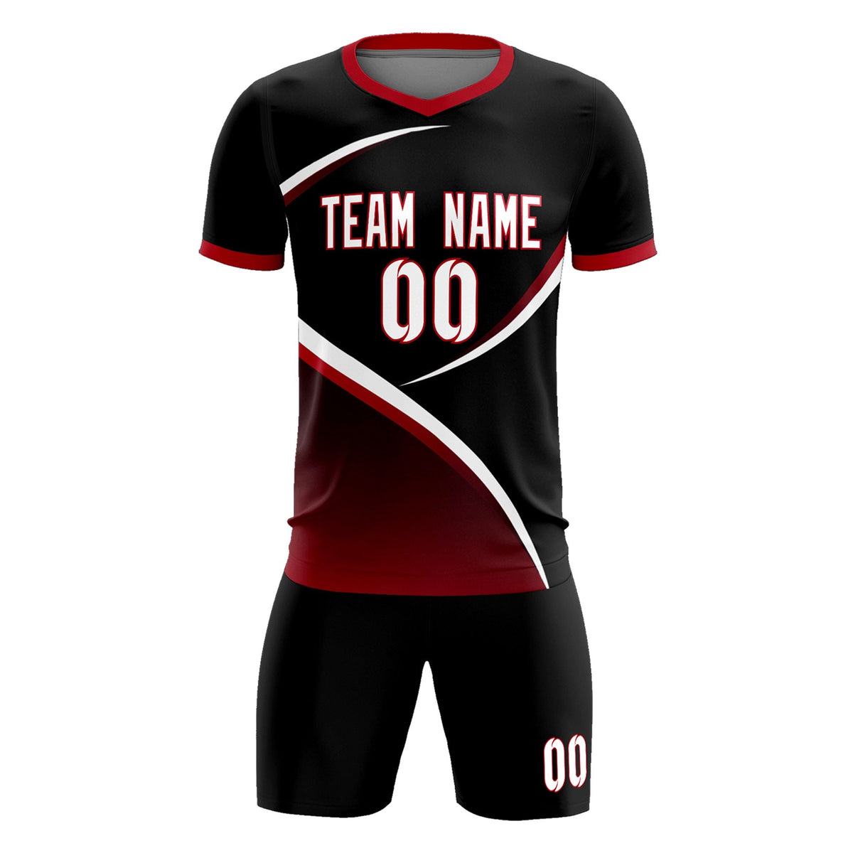 Custom Black Red Color Block Training Uniform For Men Soccer Sets Jersey