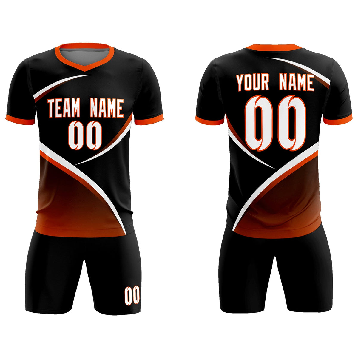 Custom Black Orange Color Block Training Uniform For Men Soccer Sets Jersey