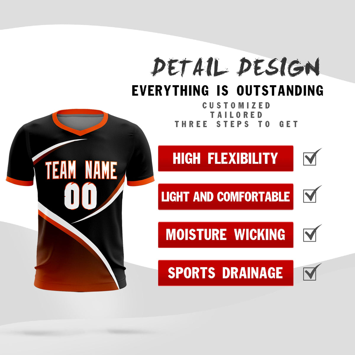 Custom Black Orange Color Block Training Uniform For Men Soccer Sets Jersey