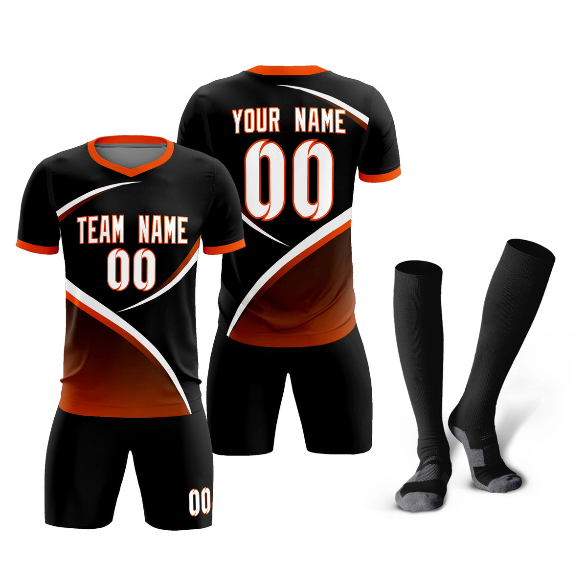 Custom Black Orange Color Block Training Uniform For Men Soccer Sets Jersey