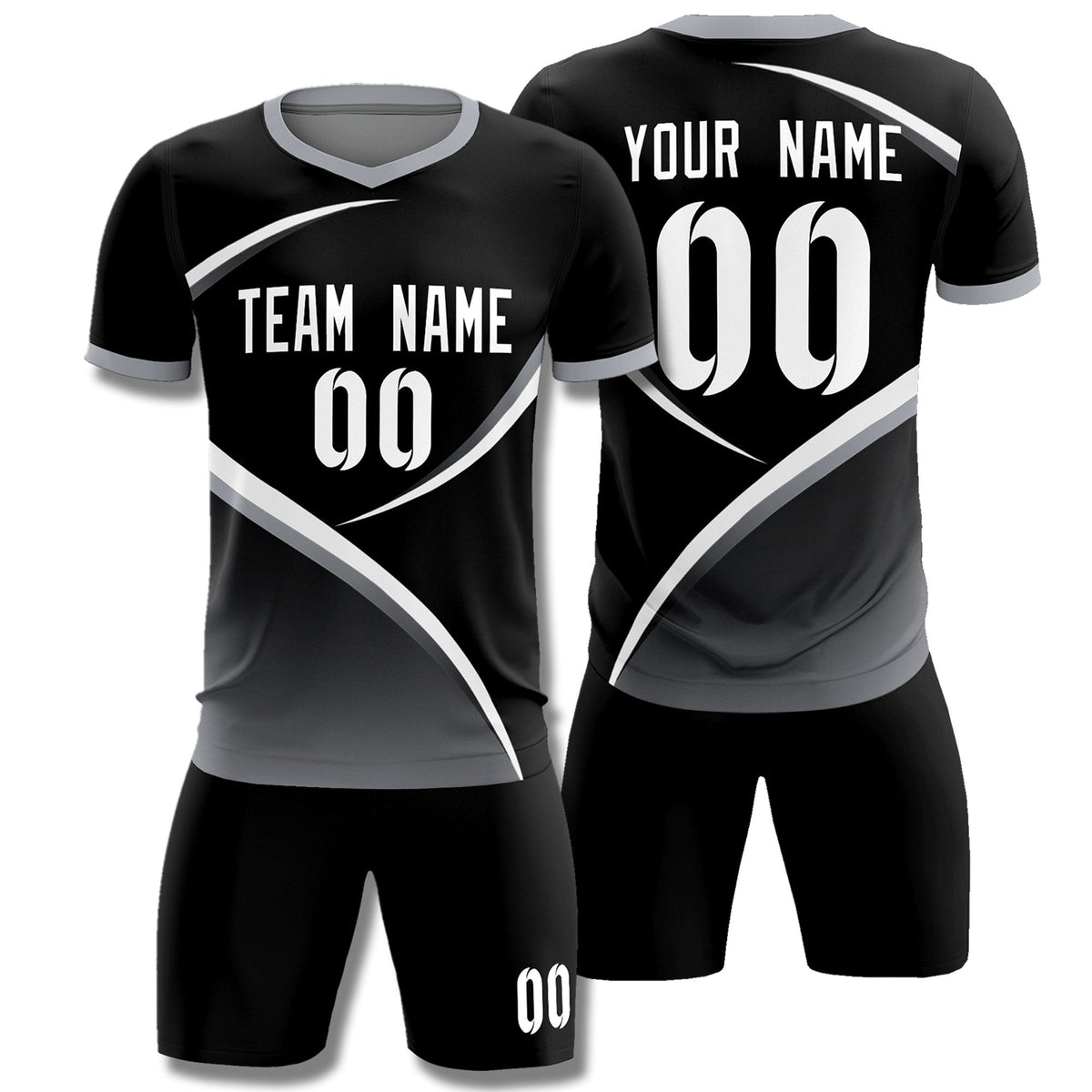Custom Black Gray Color Block Training Uniform For Men Soccer Sets Jersey