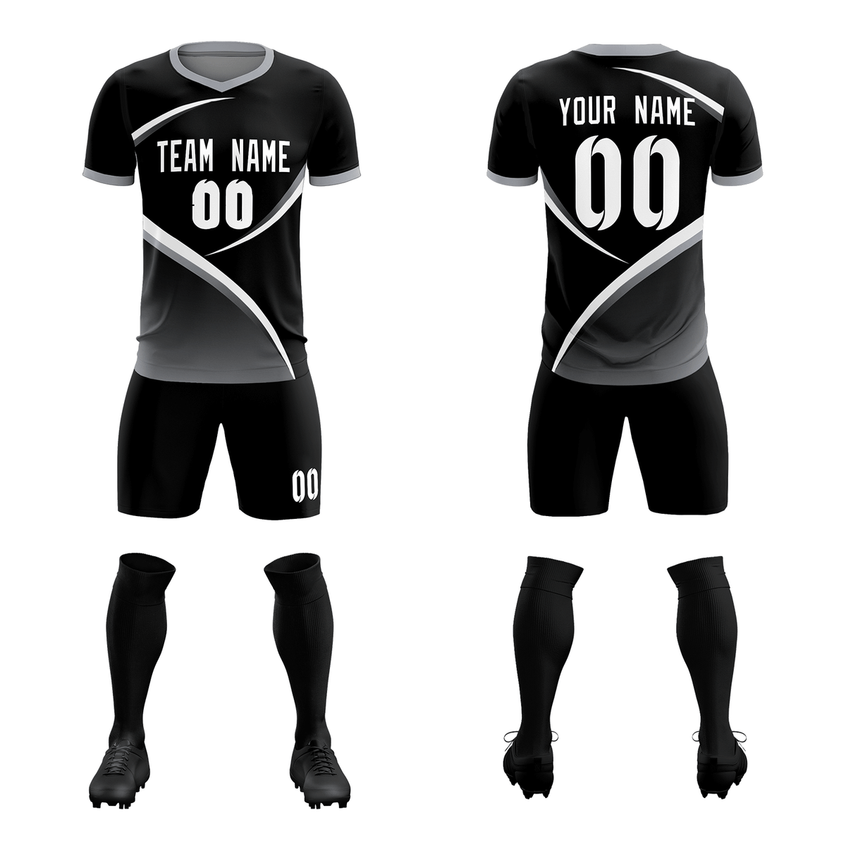 Custom Black Gray Color Block Training Uniform For Men Soccer Sets Jersey