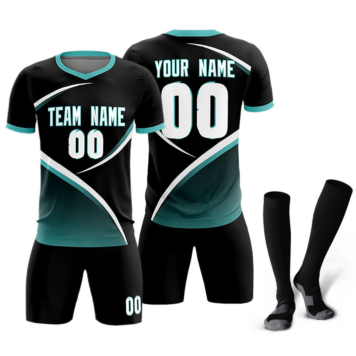Custom Black Bright Green Color Block Training Uniform For Men Soccer Sets Jersey