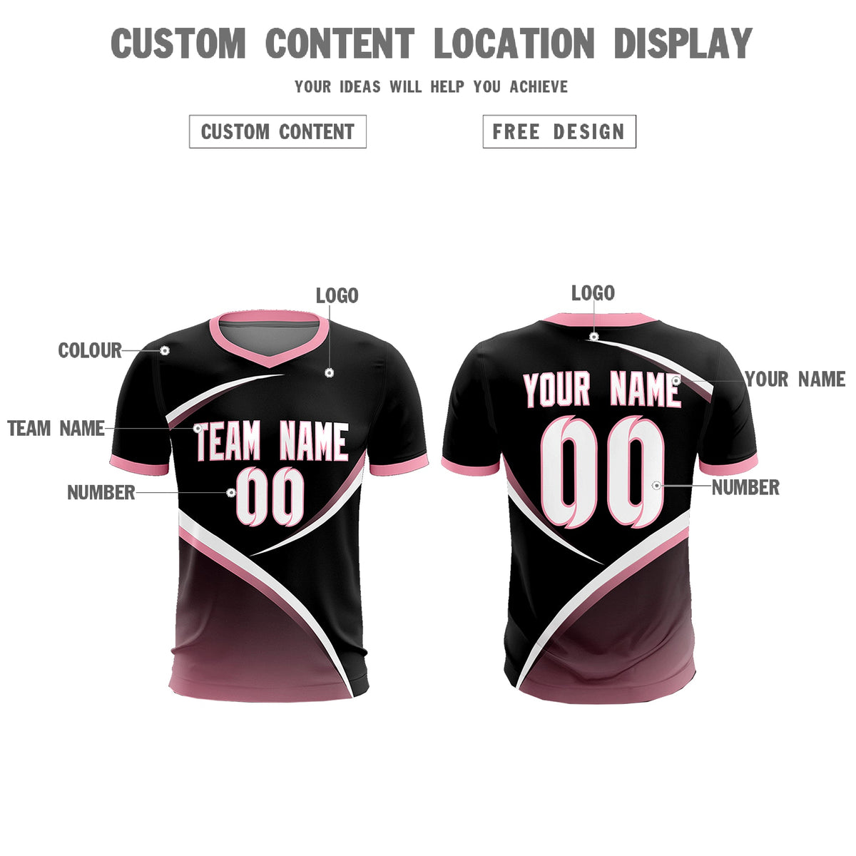 Custom Black Light Pink Color Block Training Uniform For Men Soccer Sets Jersey
