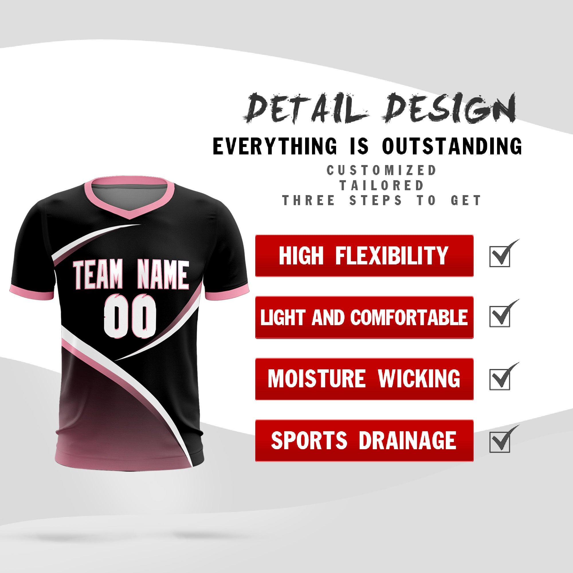 Custom Black Light Pink Color Block Training Uniform For Men Soccer Sets Jersey