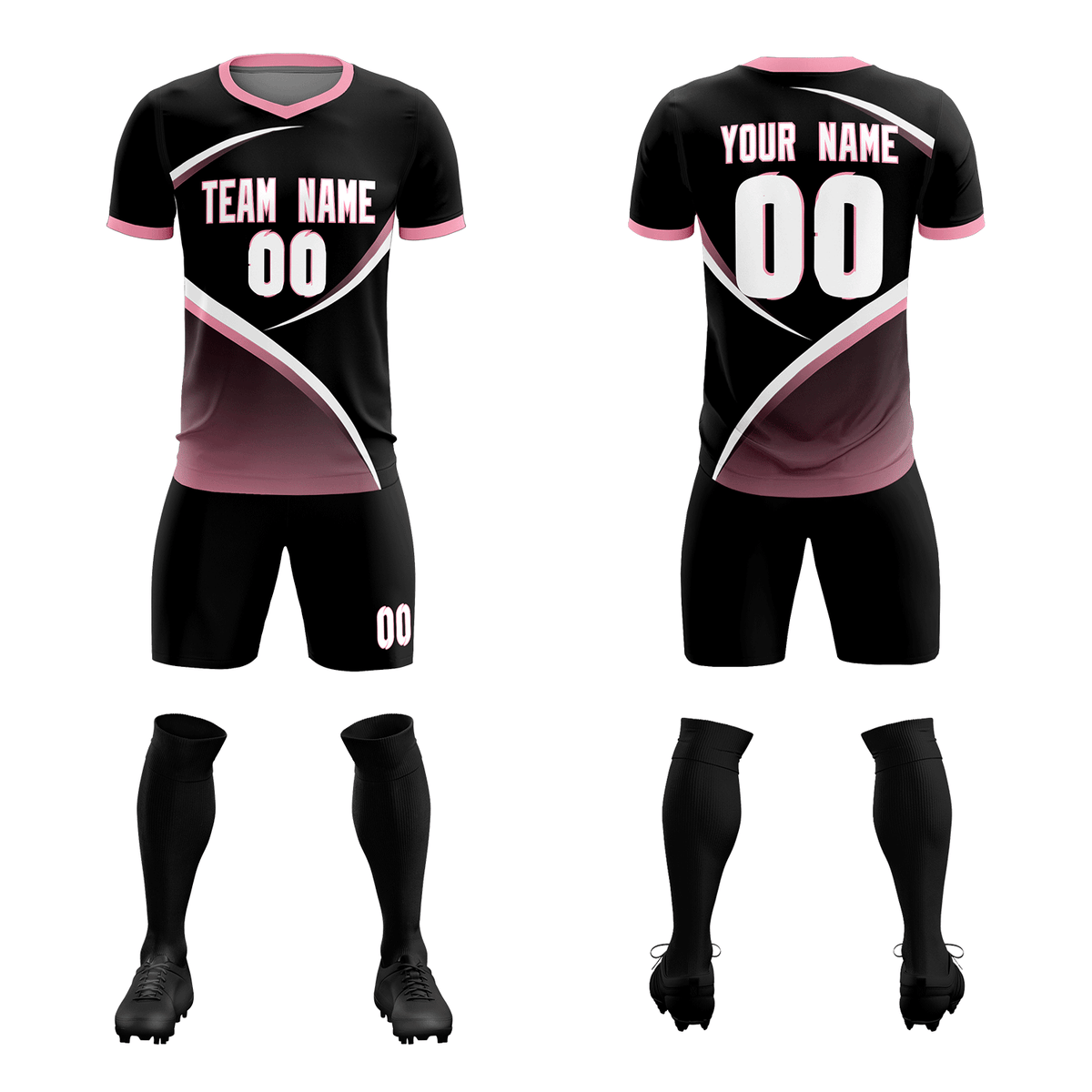 Custom Black Light Pink Color Block Training Uniform For Men Soccer Sets Jersey