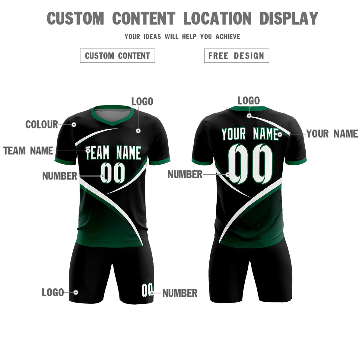 Custom Black Kelly Green Color Block Training Uniform For Men Soccer Sets Jersey