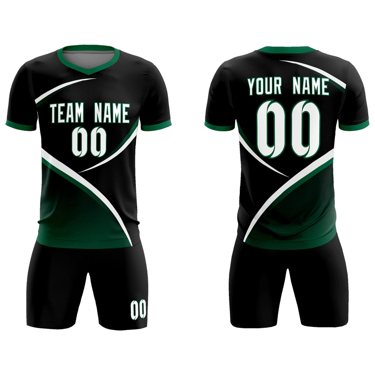 Custom Black Kelly Green Color Block Training Uniform For Men Soccer Sets Jersey