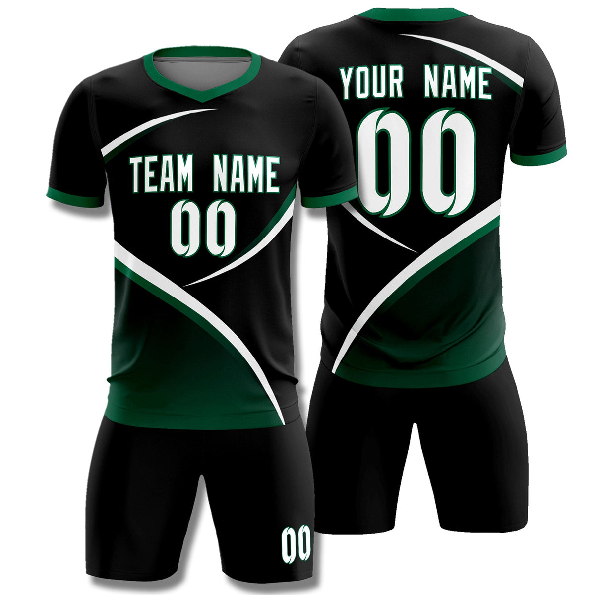 Custom Black Kelly Green Color Block Training Uniform For Men Soccer Sets Jersey