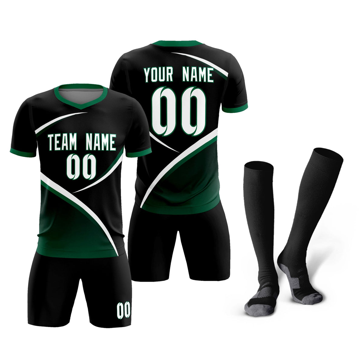 Custom Black Kelly Green Color Block Training Uniform For Men Soccer Sets Jersey
