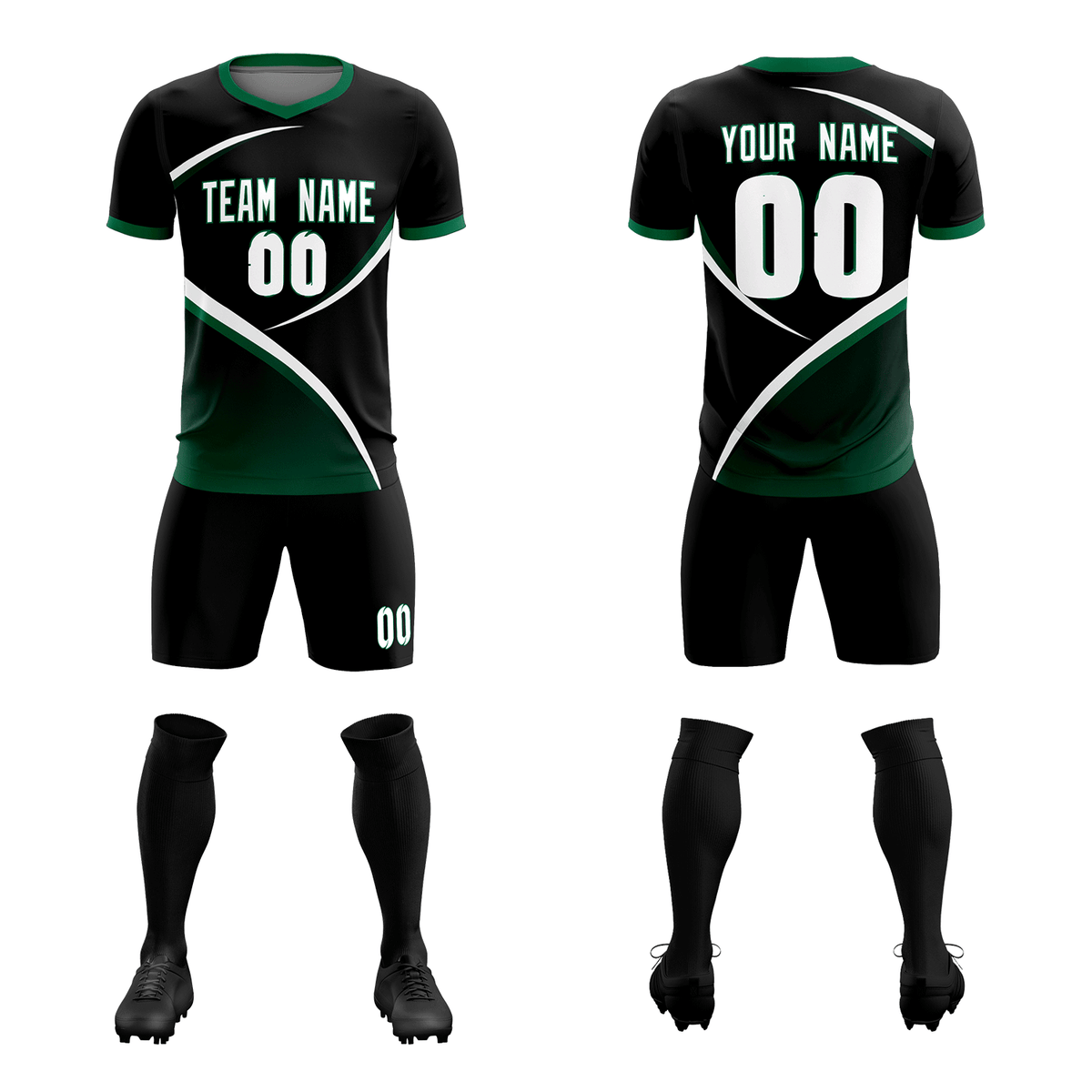 Custom Black Kelly Green Color Block Training Uniform For Men Soccer Sets Jersey