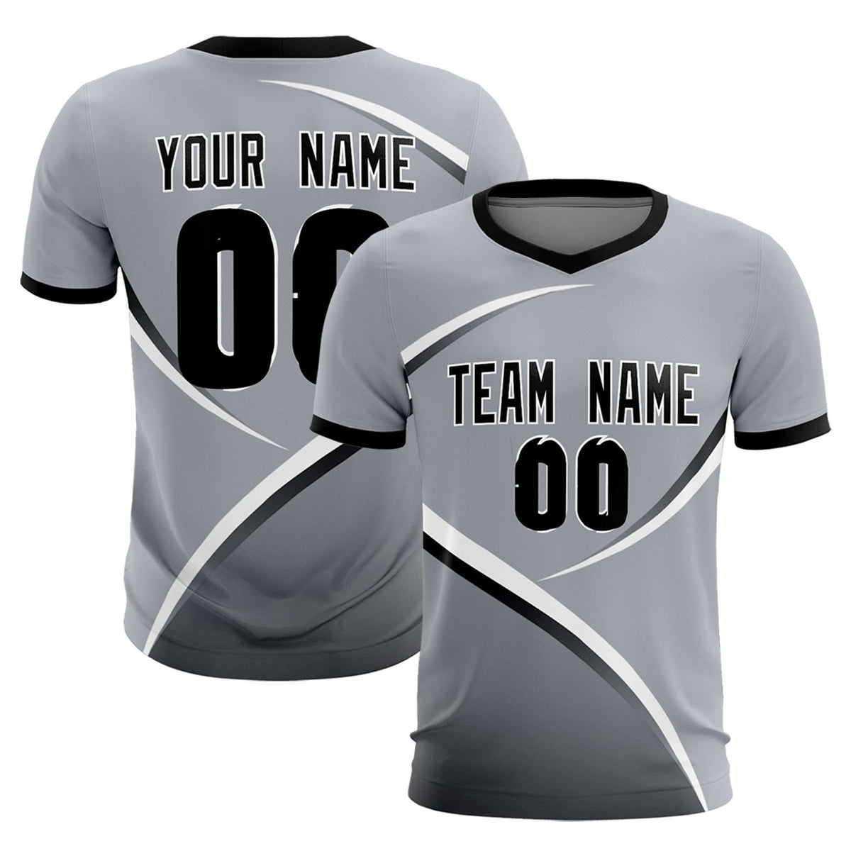 Custom Gray Black Color Block Training Uniform For Men Soccer Sets Jersey