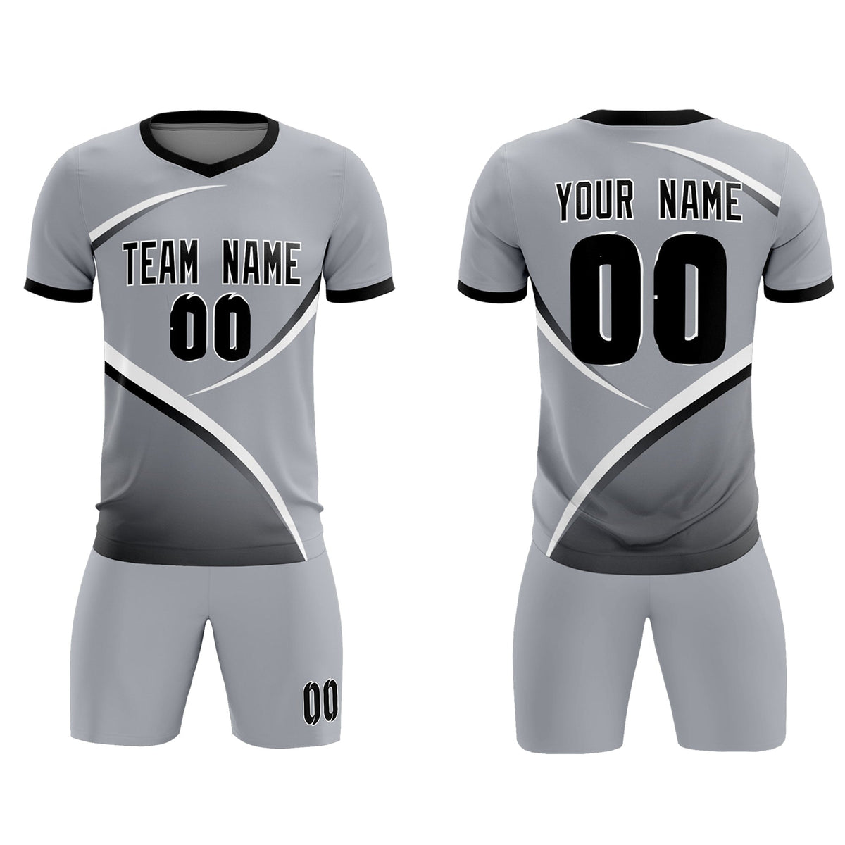 Custom Gray Black Color Block Training Uniform For Men Soccer Sets Jersey