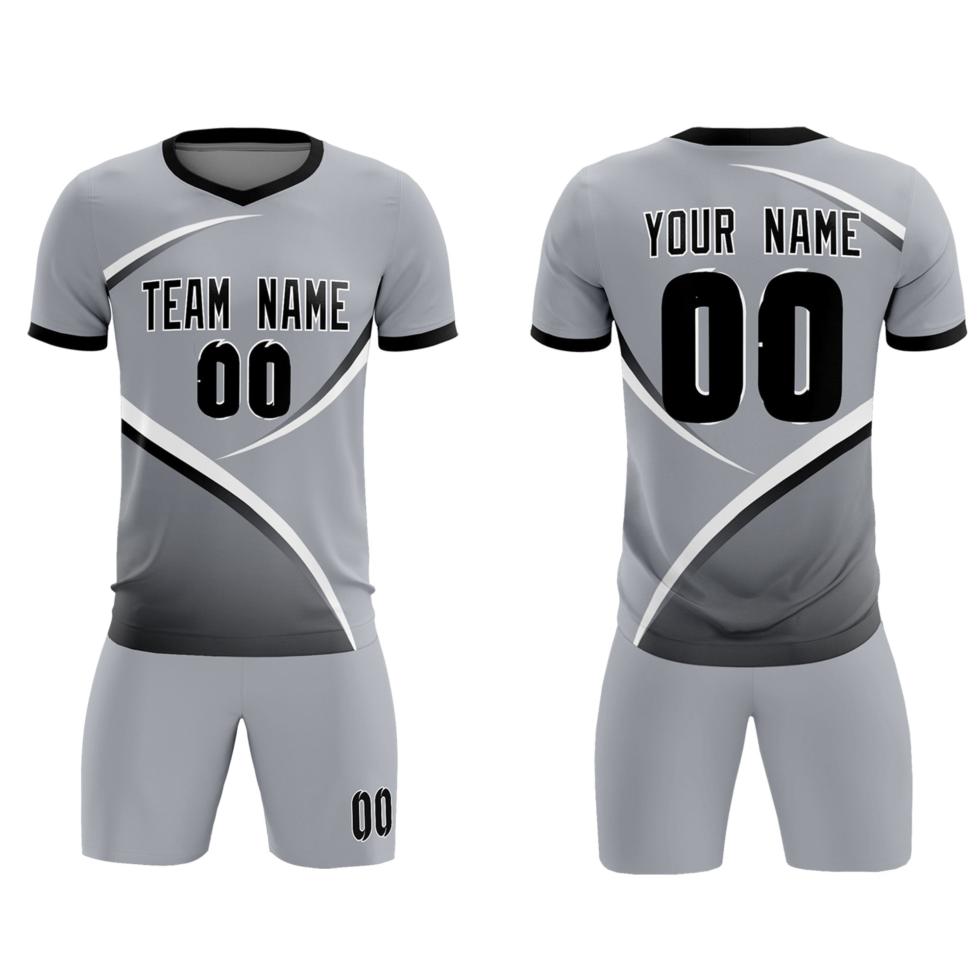 Custom Gray Black Color Block Training Uniform For Men Soccer Sets Jersey