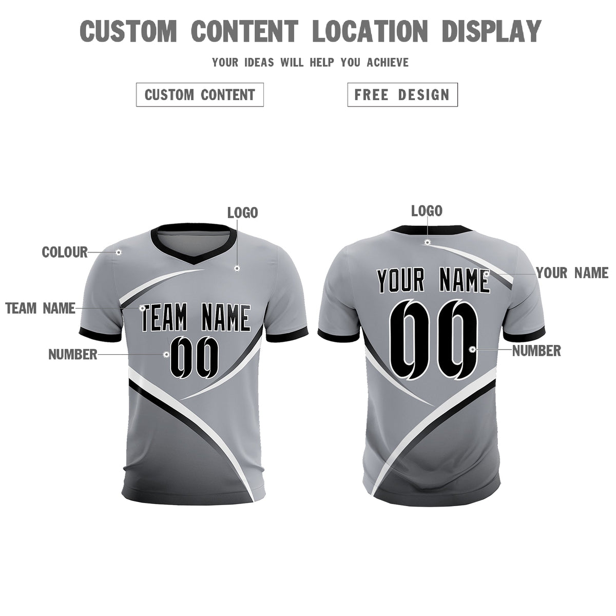 Custom Gray Black Color Block Training Uniform For Men Football Kits Jersey