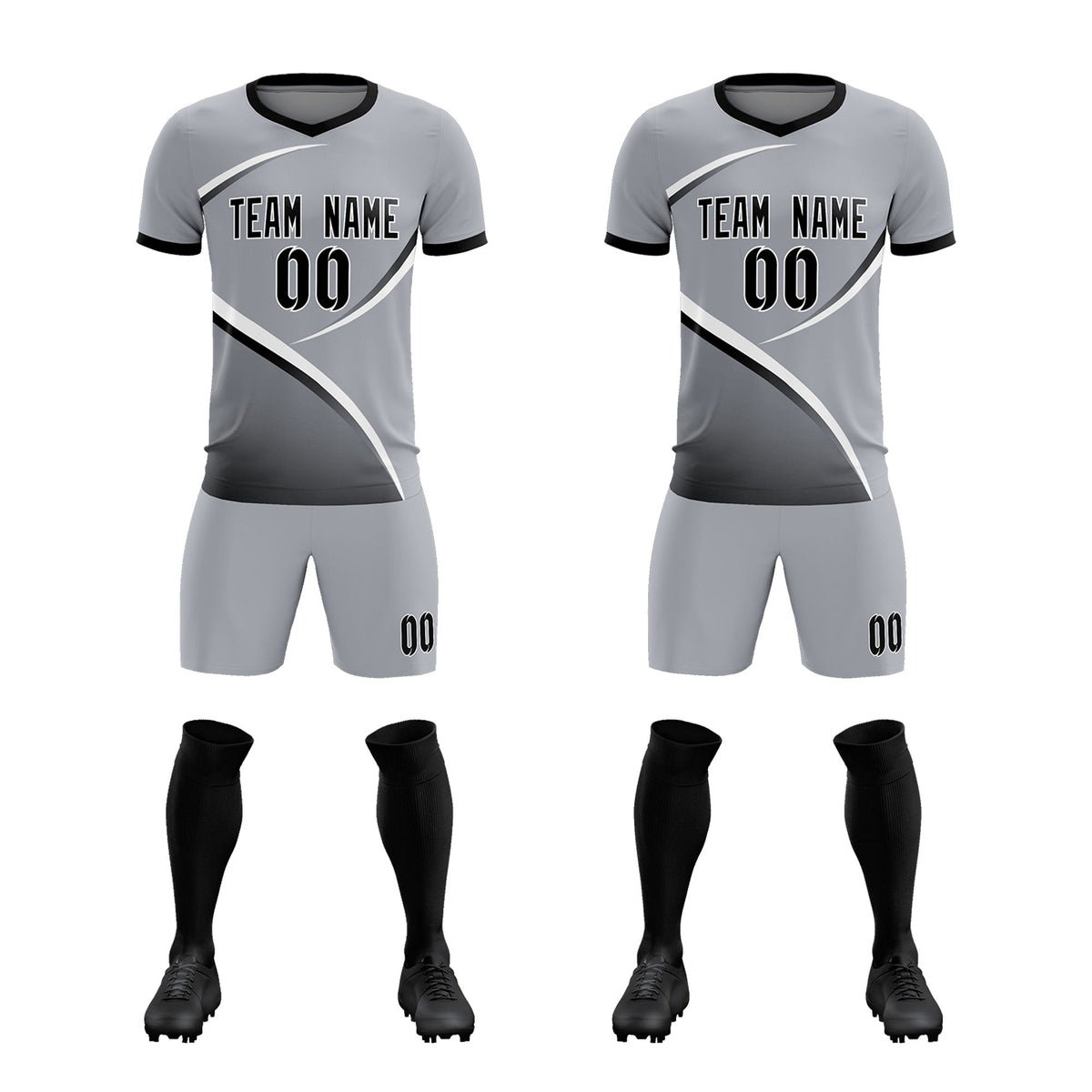 Custom Gray Black Color Block Training Uniform For Men Football Kits Jersey