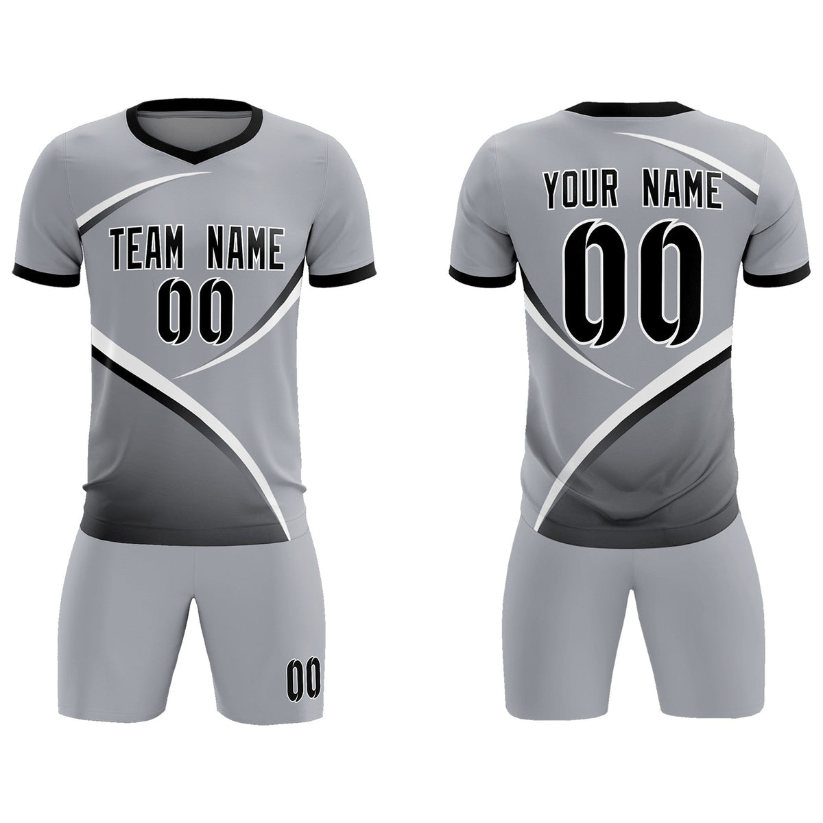 Custom Gray Black Color Block Training Uniform For Men Football Kits Jersey