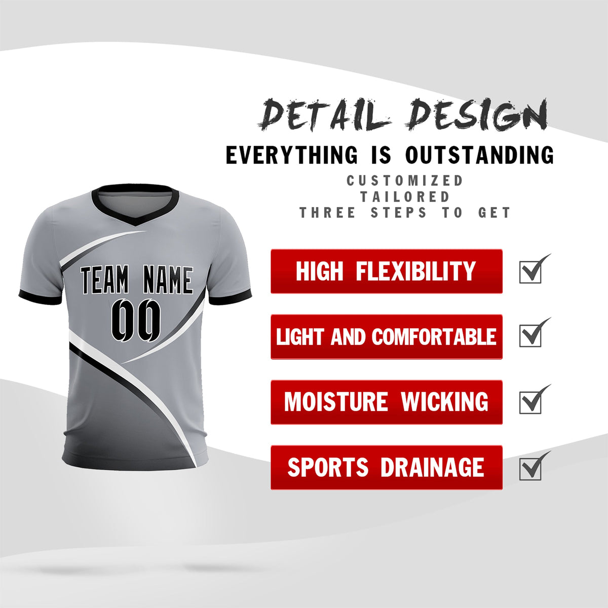 Custom Gray Black Color Block Training Uniform For Men Football Kits Jersey