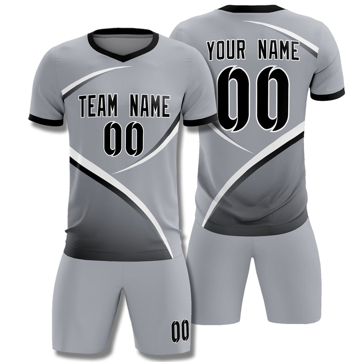 Custom Gray Black Color Block Training Uniform For Men Football Kits Jersey