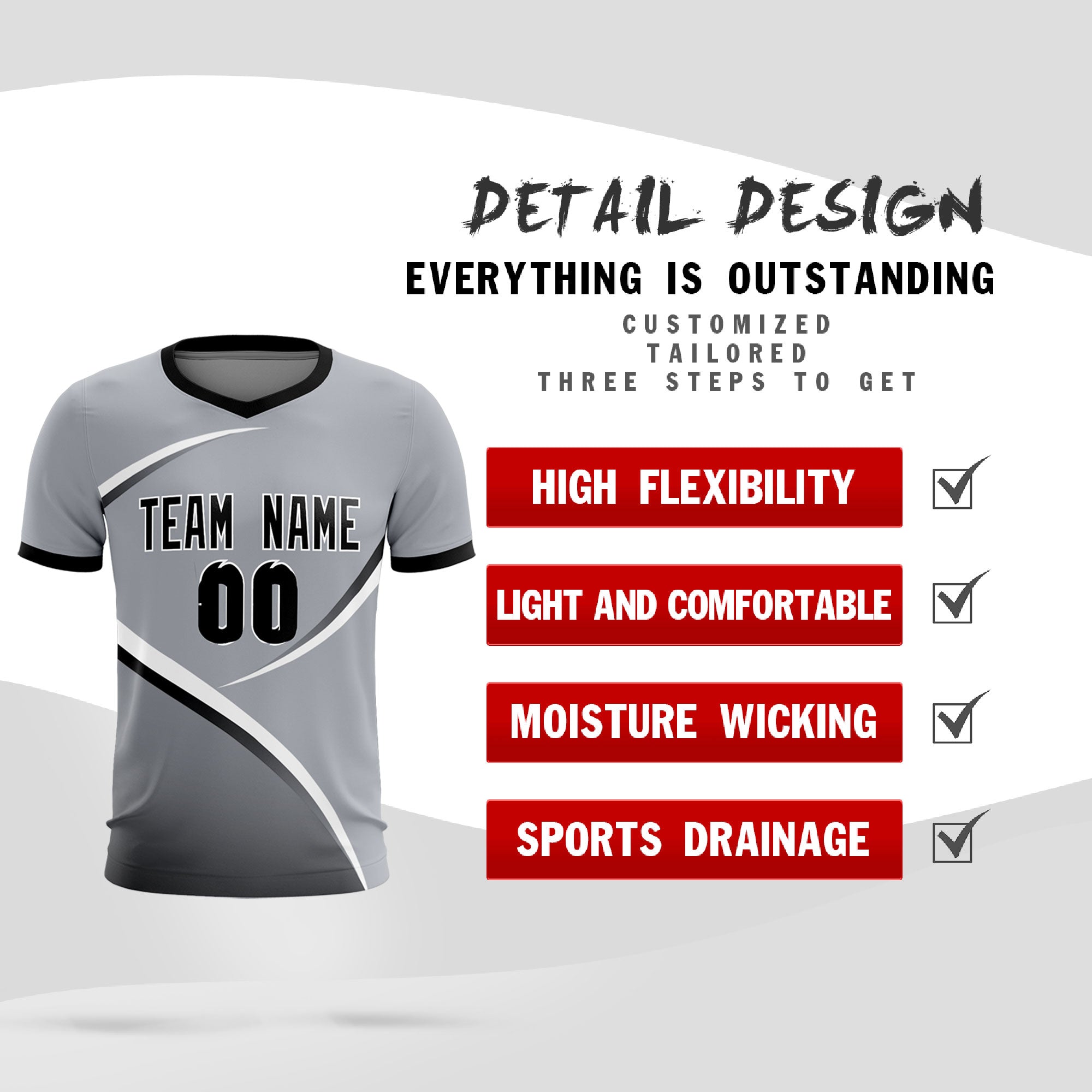 Custom Gray Black Color Block Training Uniform For Men Soccer Sets Jersey