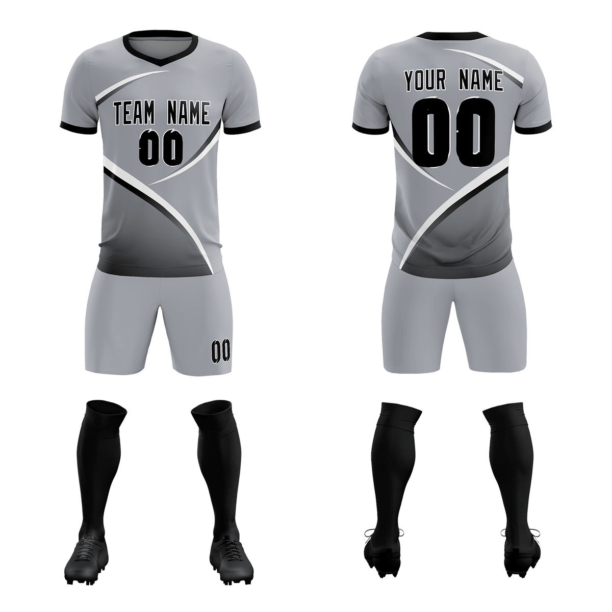 Custom Gray Black Color Block Training Uniform For Men Soccer Sets Jersey