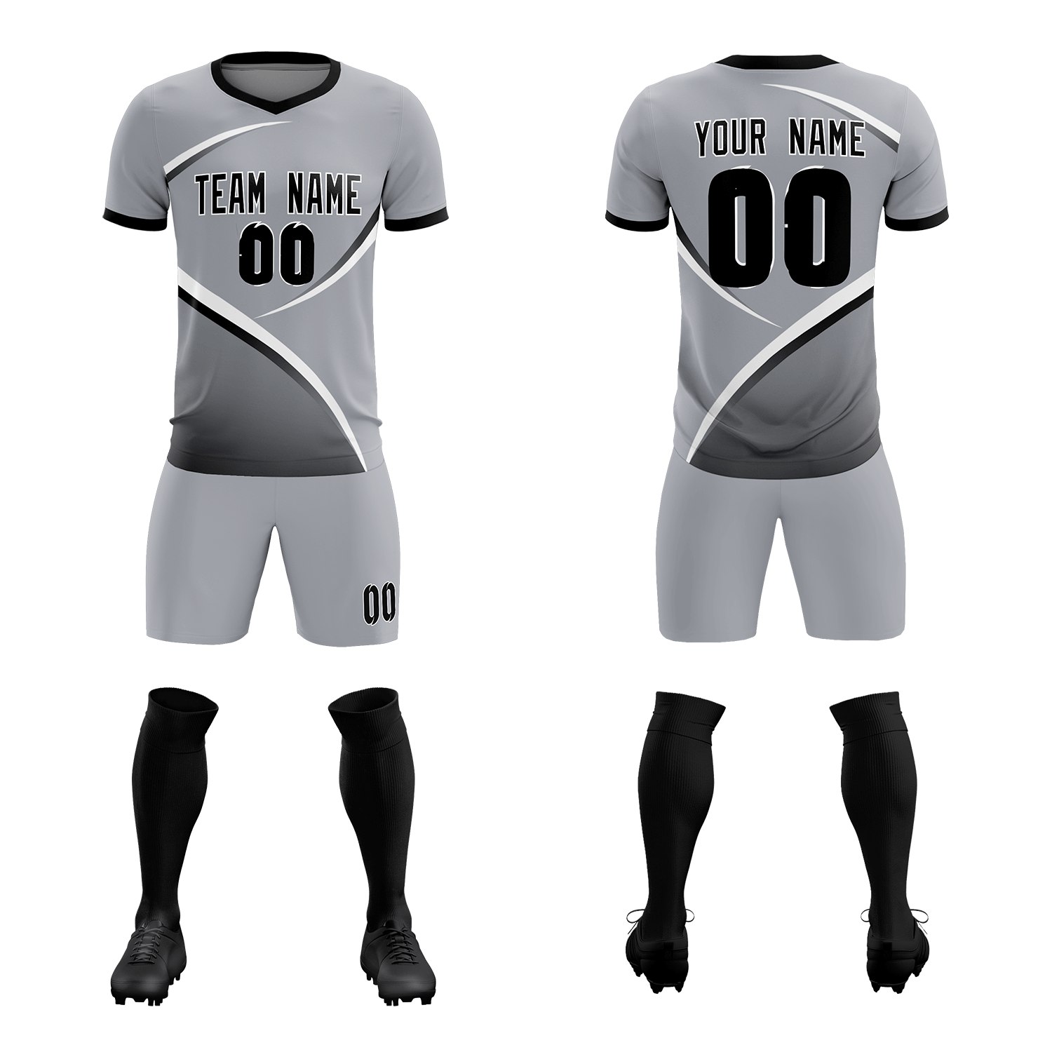 Custom Gray Black Color Block Training Uniform For Men Soccer Sets Jersey