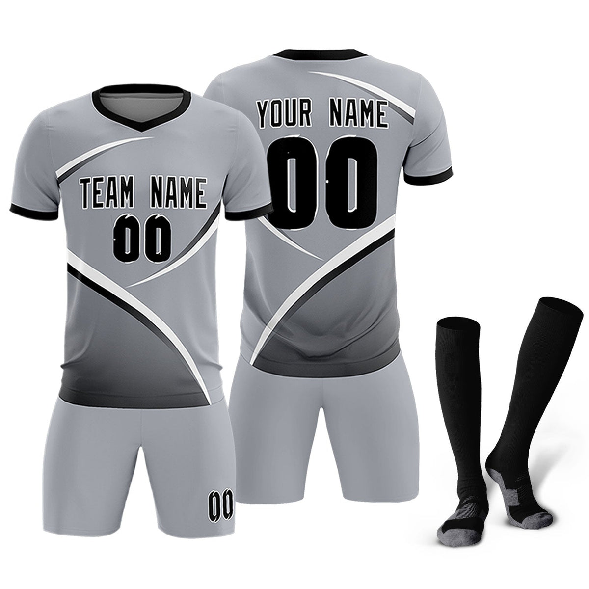 Custom Gray Black Color Block Training Uniform For Men Soccer Sets Jersey