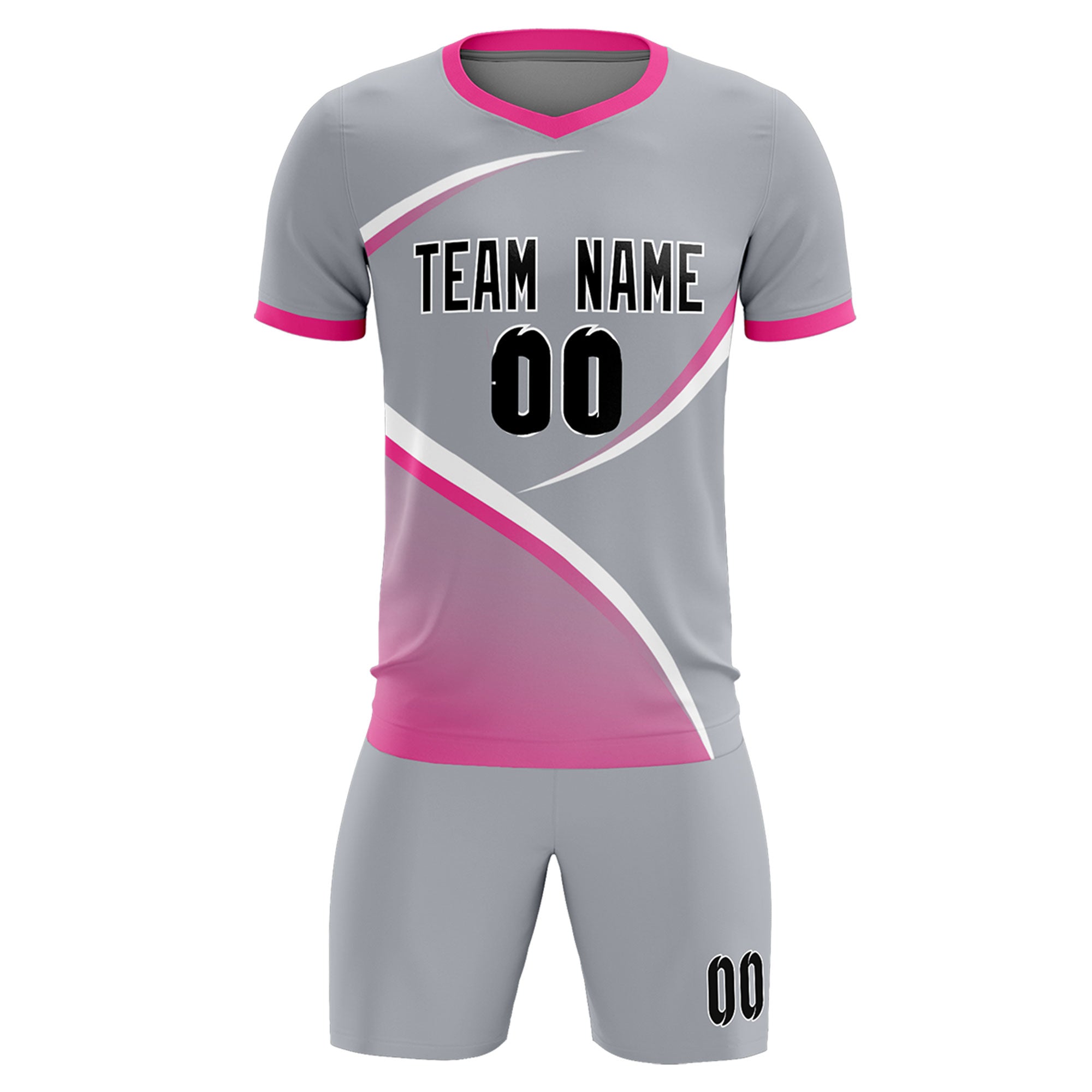 Custom Gray Pink Color Block Training Uniform For Men Soccer Sets Jersey