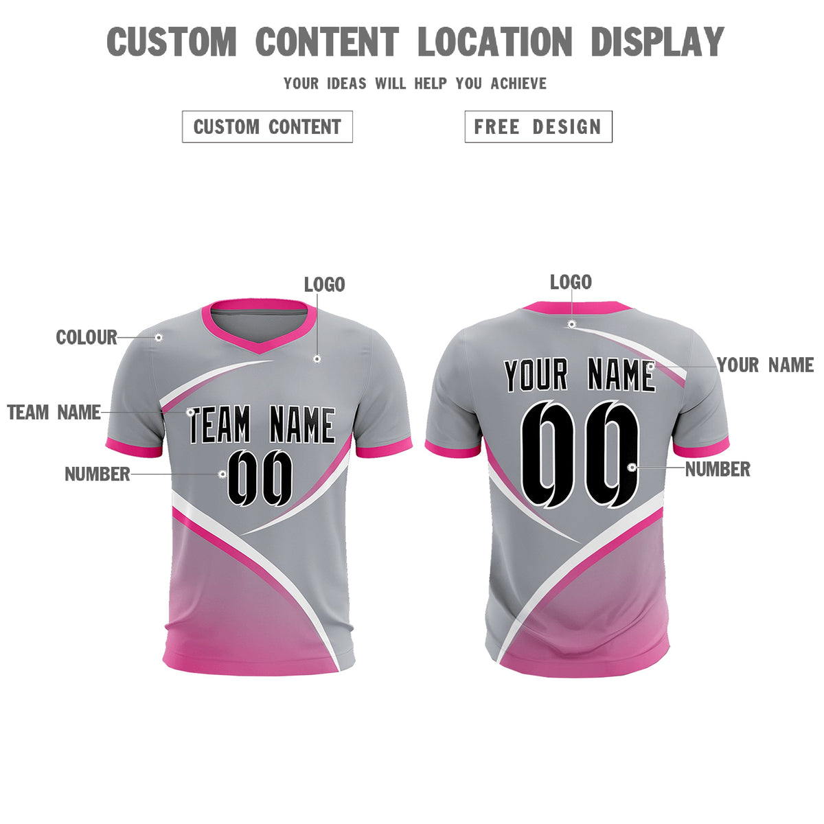 Custom Gray Pink Color Block Training Uniform For Men Football Kits Jersey