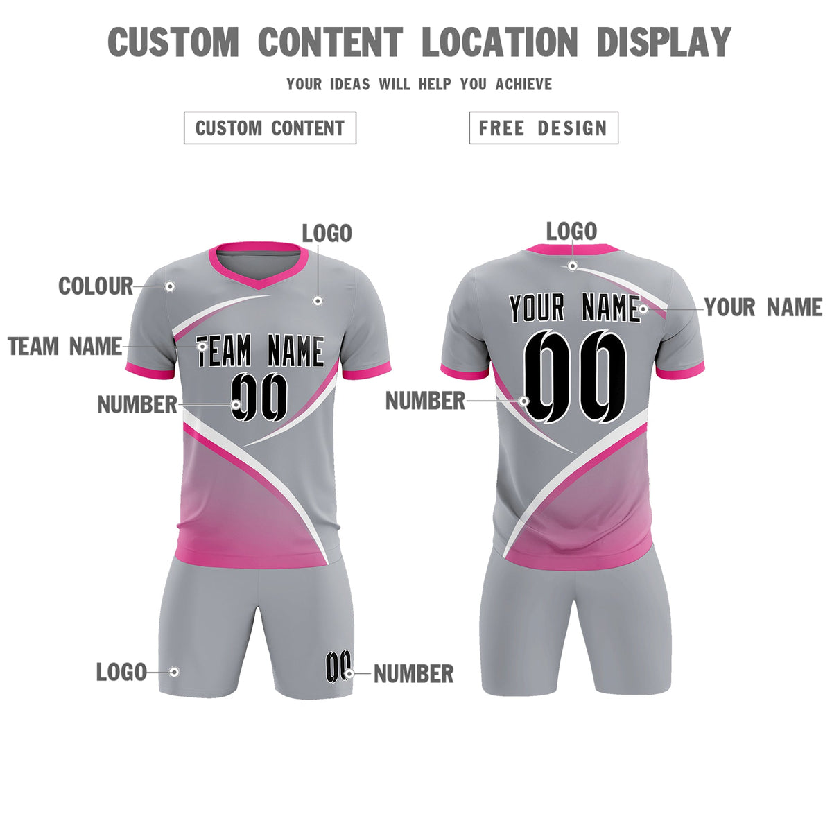 Custom Gray Pink Color Block Training Uniform For Men Football Kits Jersey