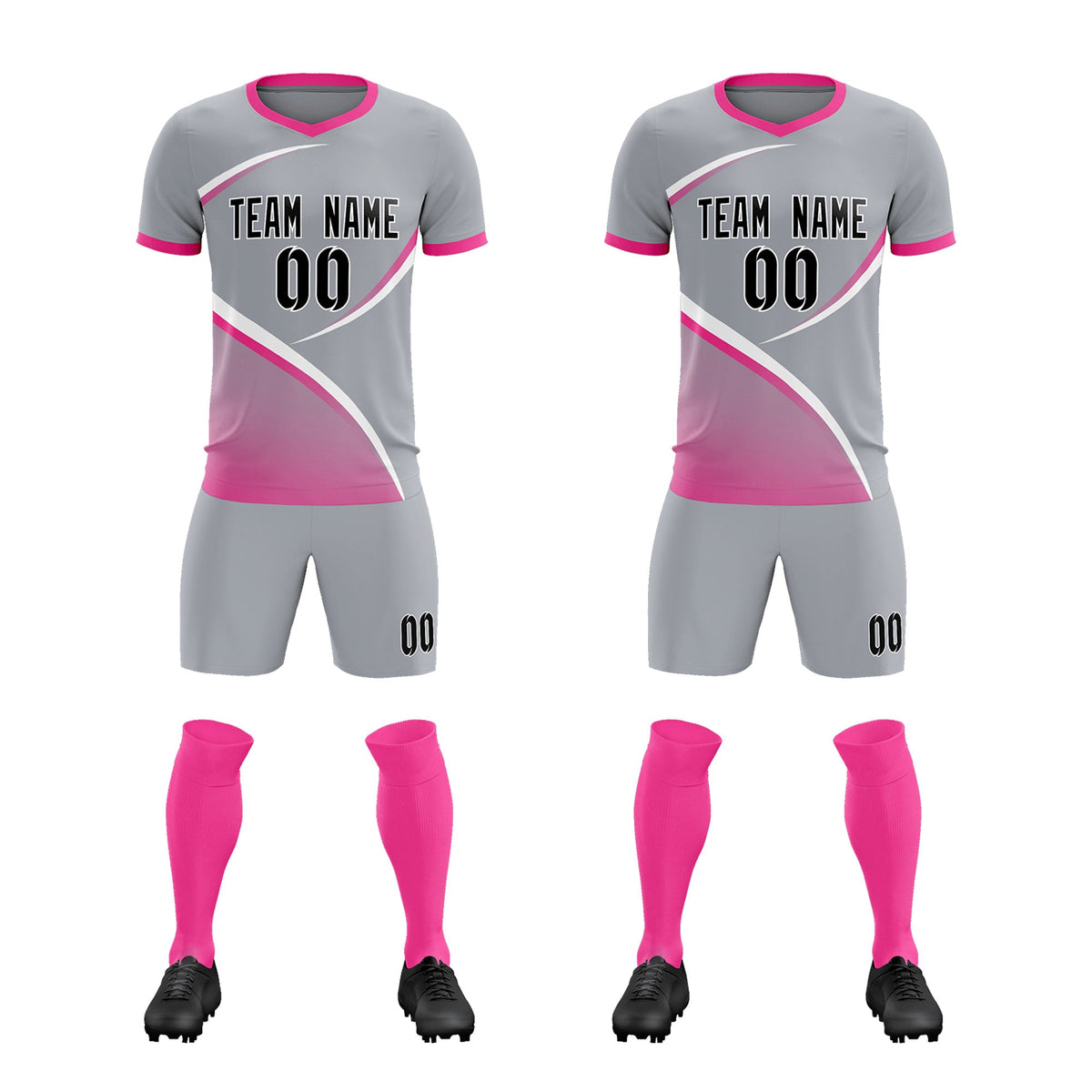 Custom Gray Pink Color Block Training Uniform For Men Football Kits Jersey