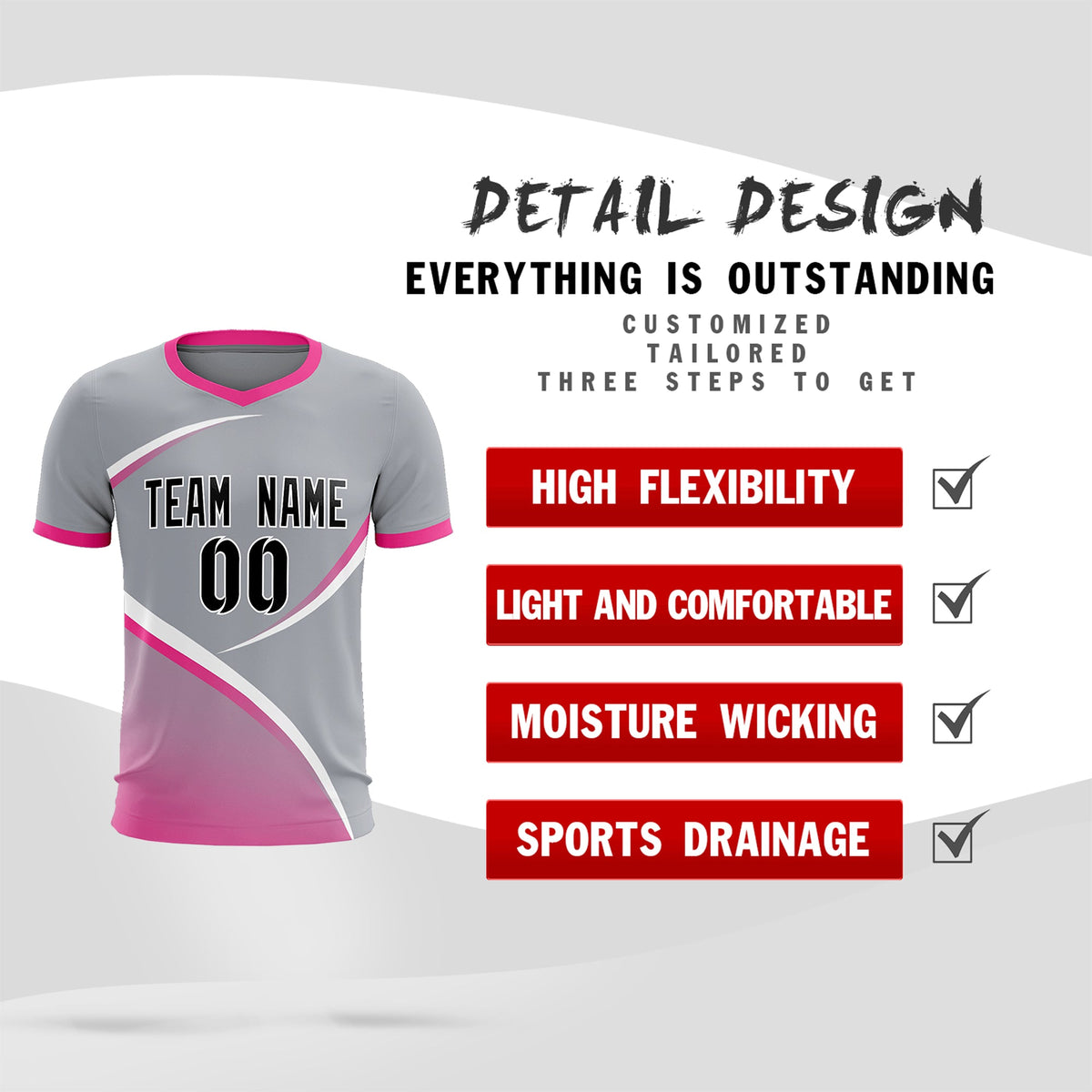 Custom Gray Pink Color Block Training Uniform For Men Football Kits Jersey