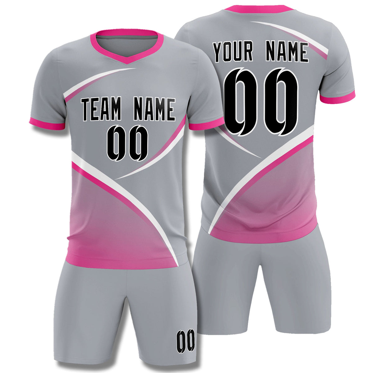 Custom Gray Pink Color Block Training Uniform For Men Football Kits Jersey