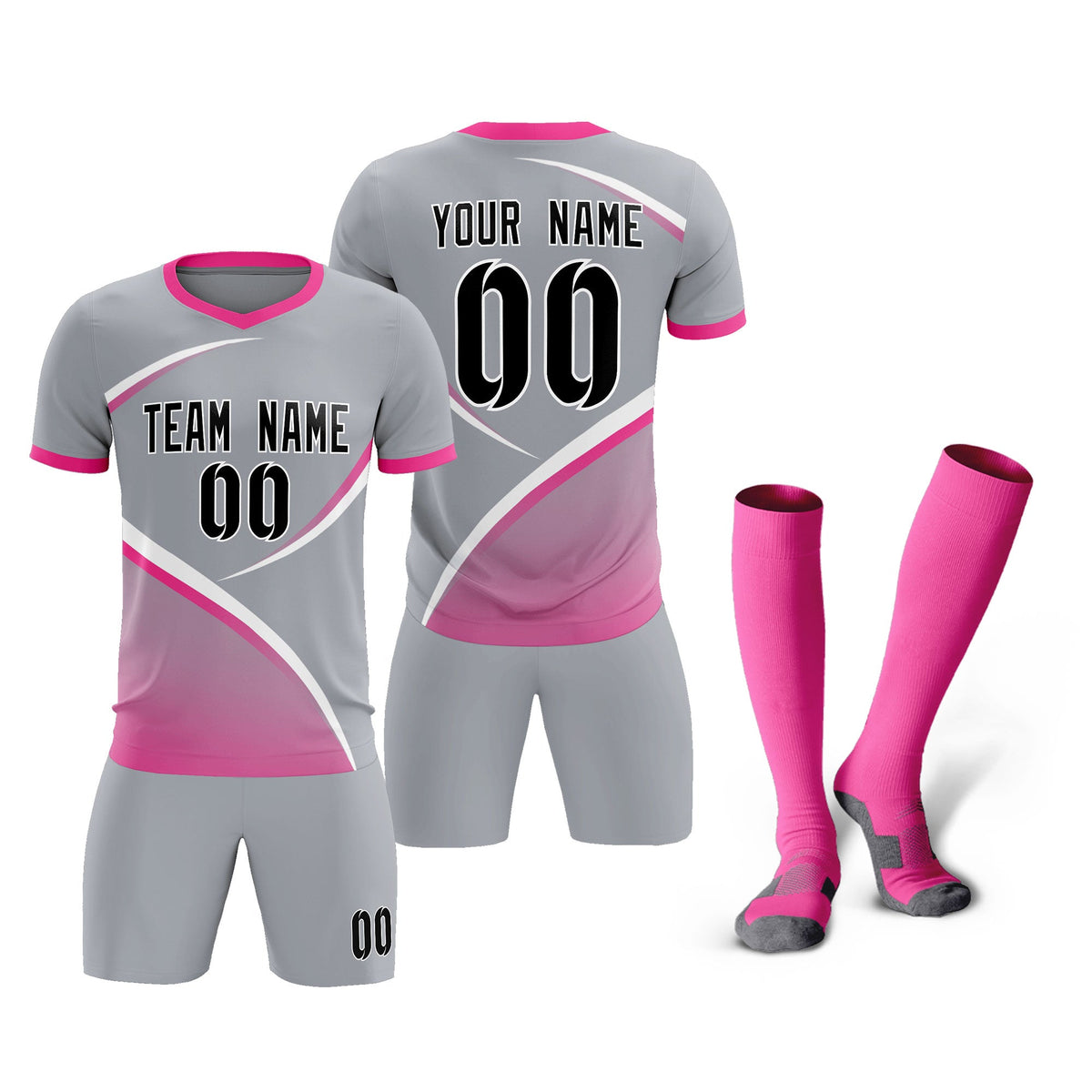 Custom Gray Pink Color Block Training Uniform For Men Football Kits Jersey