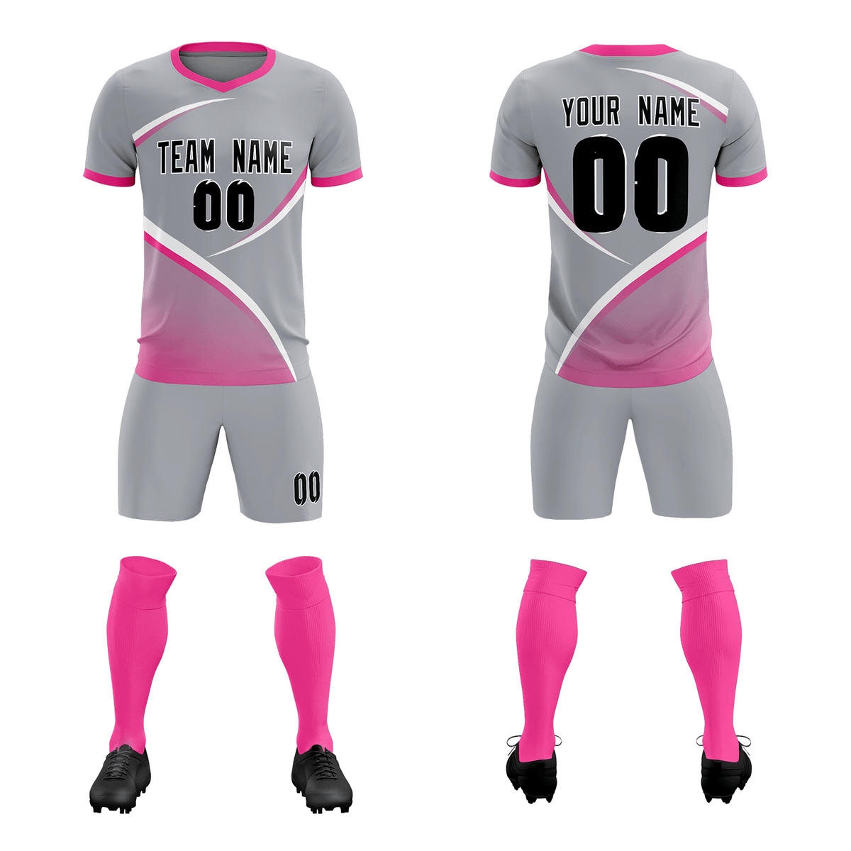 Custom Gray Pink Color Block Training Uniform For Men Soccer Sets Jersey