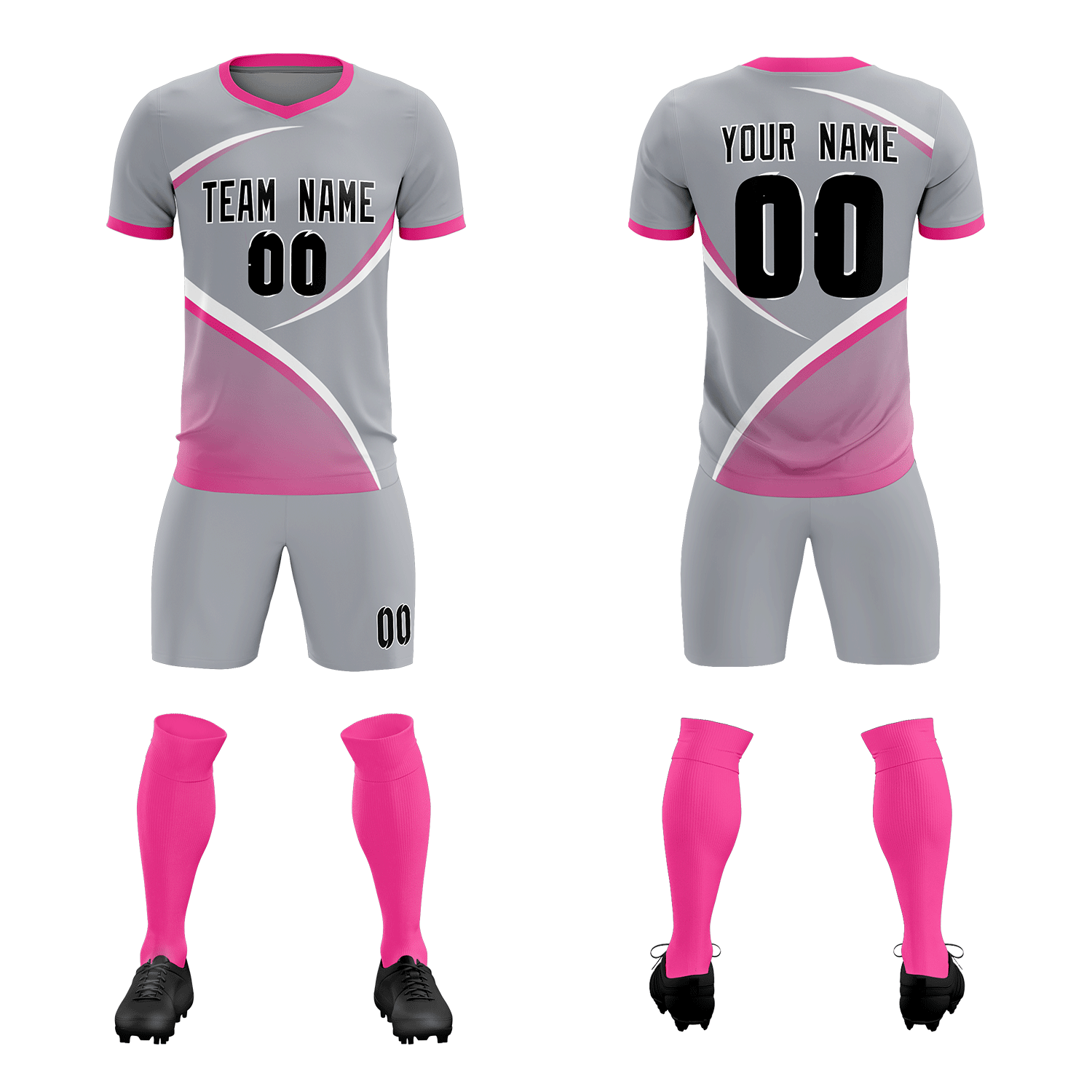 Custom Gray Pink Color Block Training Uniform For Men Soccer Sets Jersey