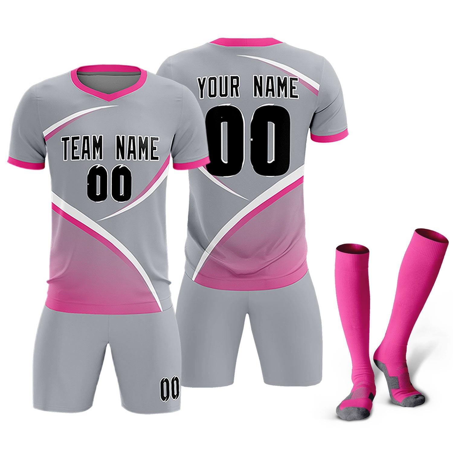 Custom Gray Pink Color Block Training Uniform For Men Soccer Sets Jersey