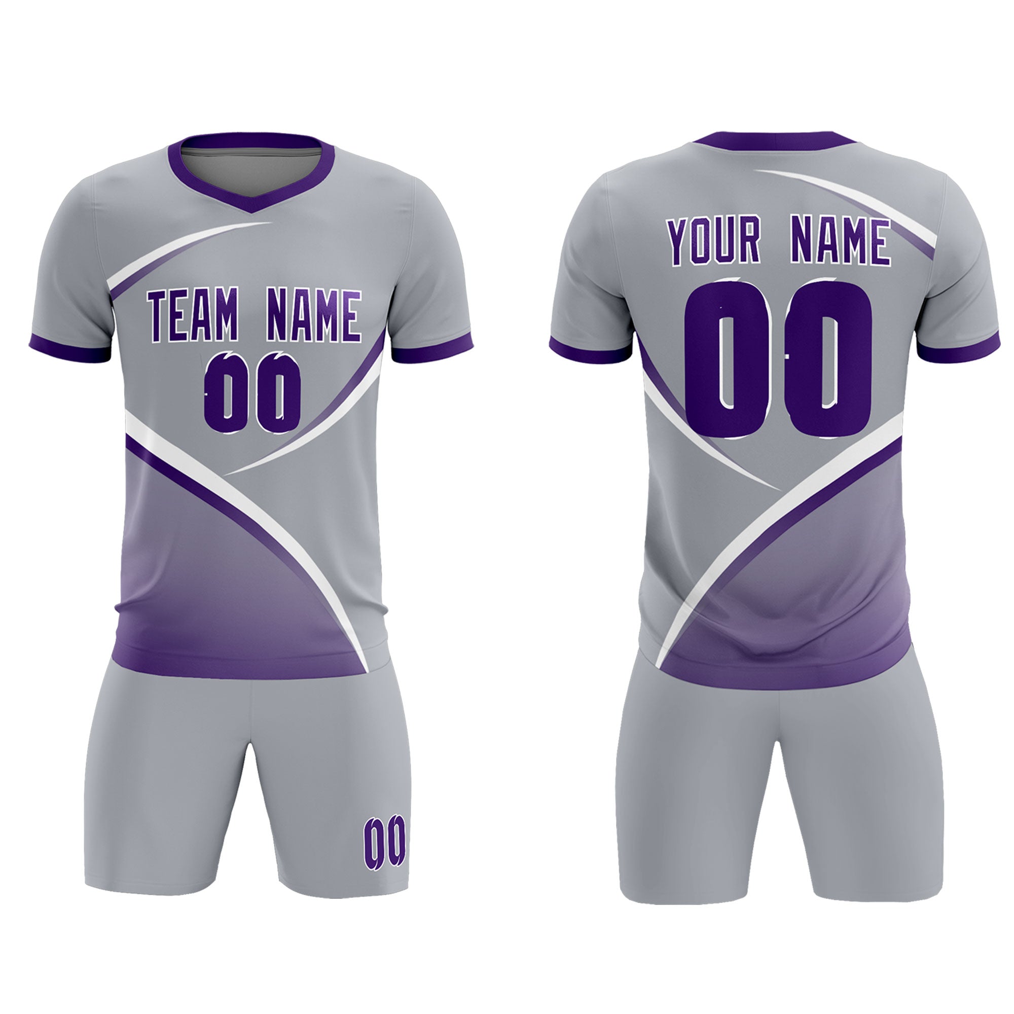 Custom Gray Purple Color Block Training Uniform For Men Soccer Sets Jersey