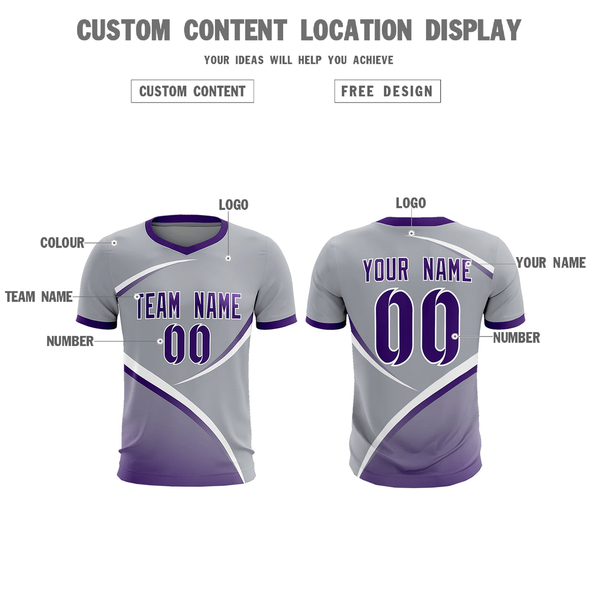 Custom Gray Purple Color Block Training Uniform For Men Football Kits Jersey