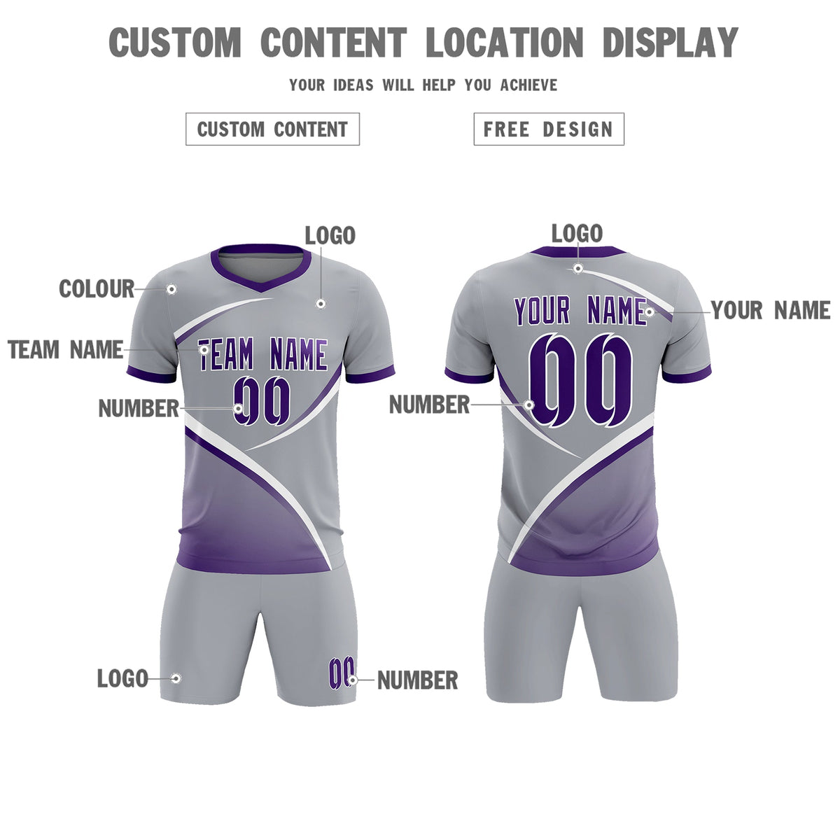 Custom Gray Purple Color Block Training Uniform For Men Football Kits Jersey