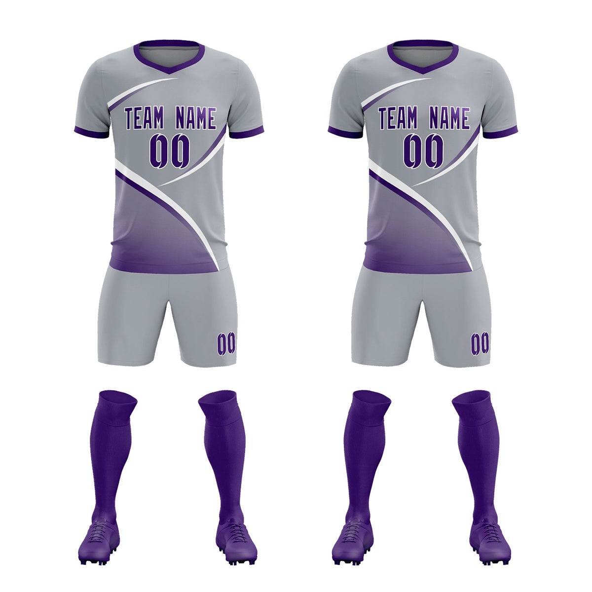 Custom Gray Purple Color Block Training Uniform For Men Football Kits Jersey
