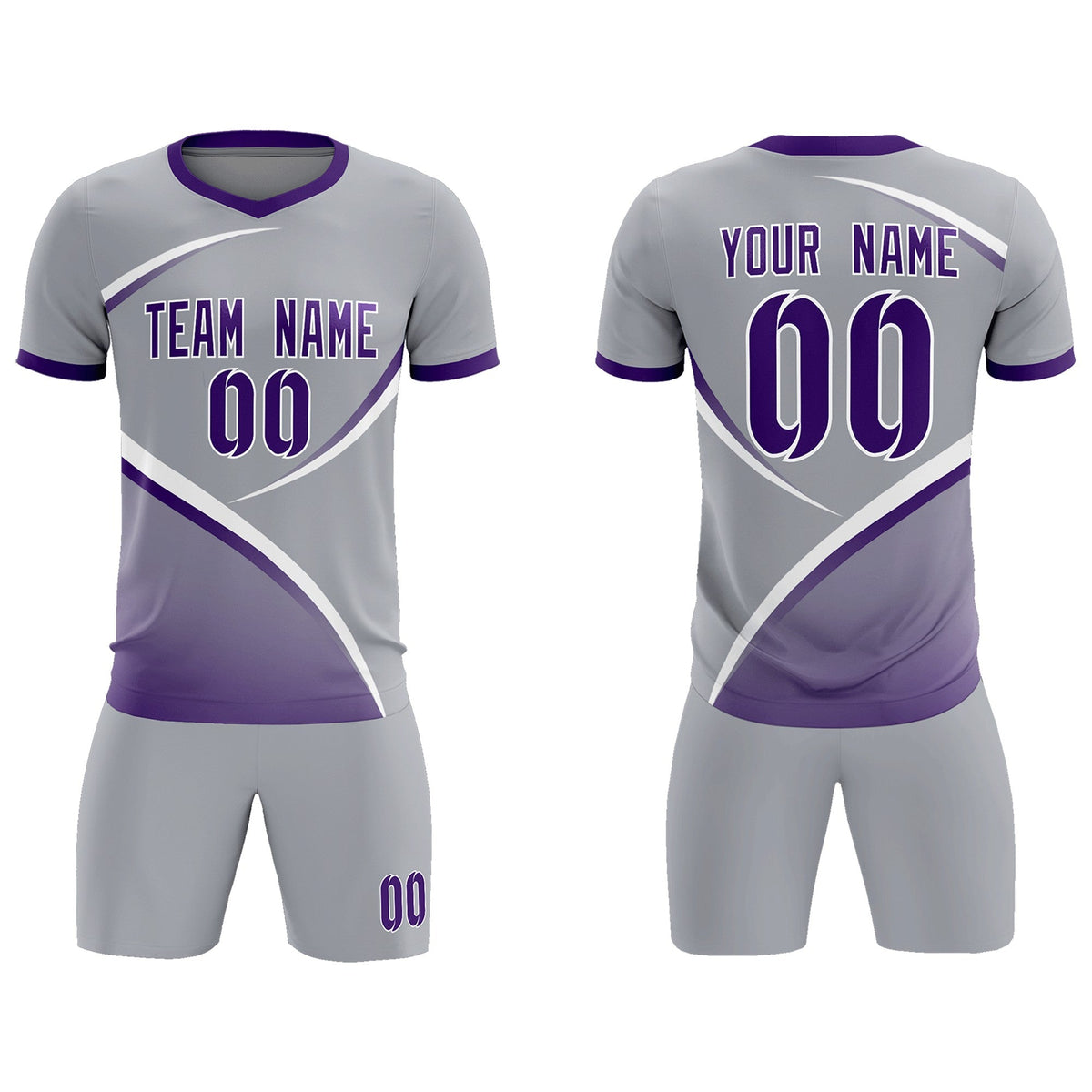 Custom Gray Purple Color Block Training Uniform For Men Football Kits Jersey